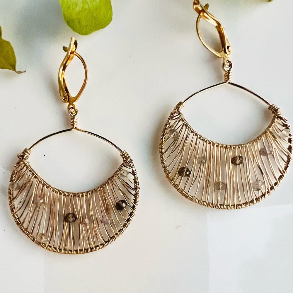 Anthropologie Woven Drop Earrings with Semi Precious Stones